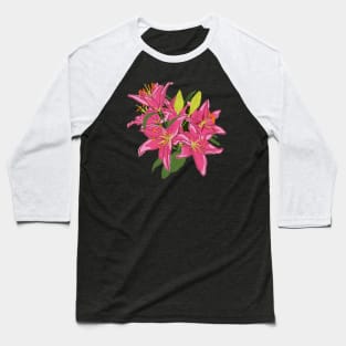 Stargazer Lily Flowers Digital Painting Baseball T-Shirt